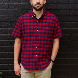 GAP Men's Red and Navy Plaid Shirt